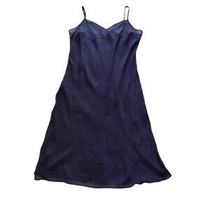 Ralph Lauren Silky Satin A-Line Slip Night Sleeveless Dress Navy Blue Size 14W